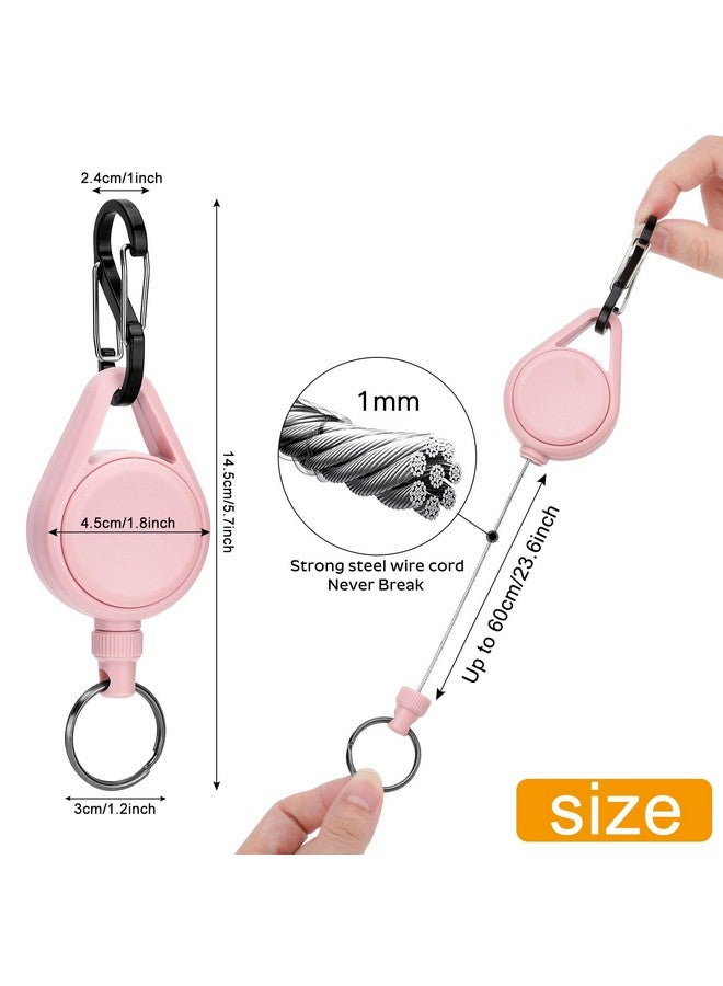 Soleebee Retractable Keychain Key Ring, Retractable Badge Reel Key Holder With Detachable Carabiner & 24'' Retractable Steel Wire Cord (Pink) - Image 2