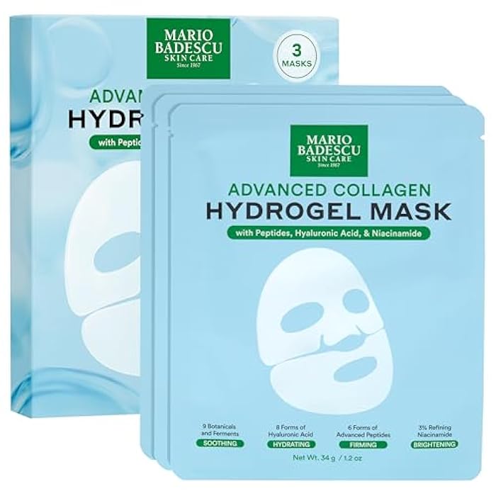 Mario Badescu Advanced Collagen Hydrogel Mask Set of 3 | Face Mask with Peptides, Hyaluronic Acid & Niacinamide for Hydrating, Firming, Brightening & Soothing Skin - Image 1