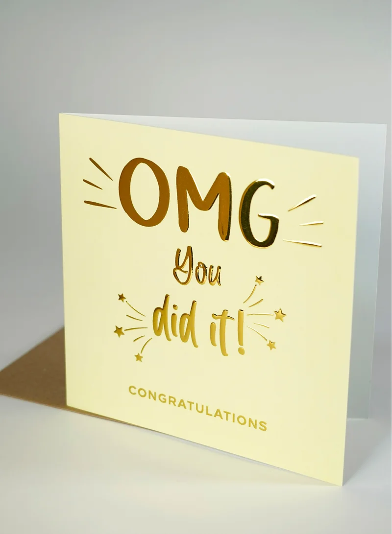Share the Love OMG Congratulations You Did It Foil Greeting Card – Elegant Luxury Card with Shiny Foil Design, Perfect for Graduation, Achievement, New Job & Special Celebrations