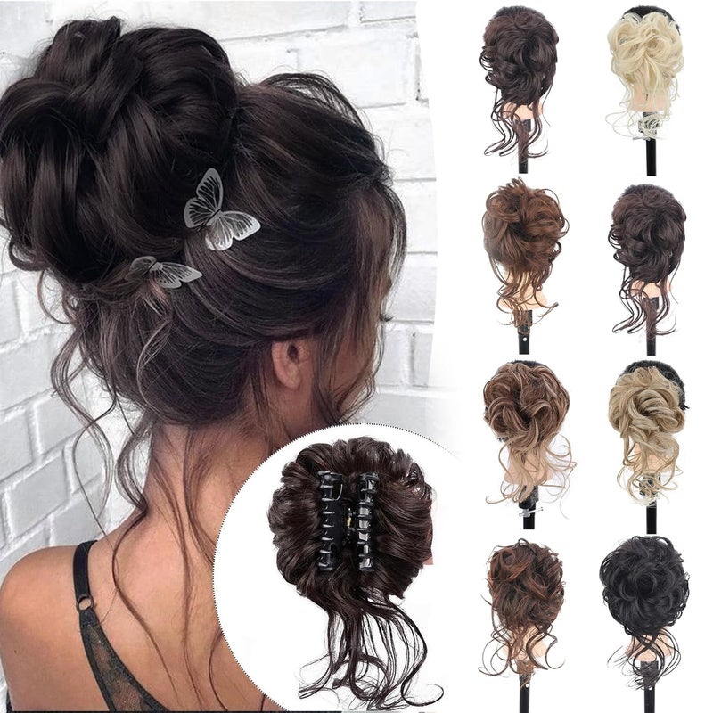 CINHOO Messy Bun Hair Clip on Hair Pieces for Women Dark Brown Messy Bun Hair Piece with Claw Clip Curly Wavy Hair Buns Tousled Updo Hair Buns Extensions Updo Hair Accessories6ADark Brown