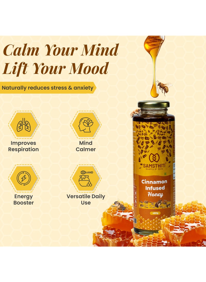 Samsthiti Cinnamon Infused Honey, 100% Natural Organic Raw Honey with Cinnamon Extract, No Sugar, No Preservatives, No Artificial Flavors or Colors, Herbal Sweetener for Weight Management, Heart Health & Immunity – 480g  - Image 2