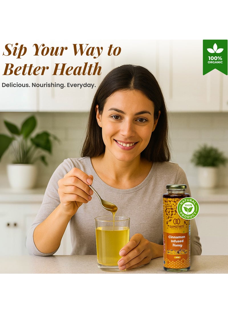 Samsthiti Cinnamon Infused Honey, 100% Natural Organic Raw Honey with Cinnamon Extract, No Sugar, No Preservatives, No Artificial Flavors or Colors, Herbal Sweetener for Weight Management, Heart Health & Immunity – 480g  - Image 3