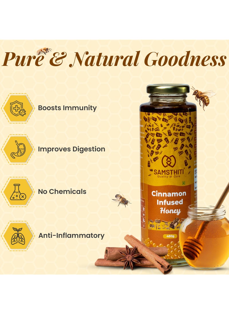 Samsthiti Cinnamon Infused Honey, 100% Natural Organic Raw Honey with Cinnamon Extract, No Sugar, No Preservatives, No Artificial Flavors or Colors, Herbal Sweetener for Weight Management, Heart Health & Immunity – 480g  - Image 4