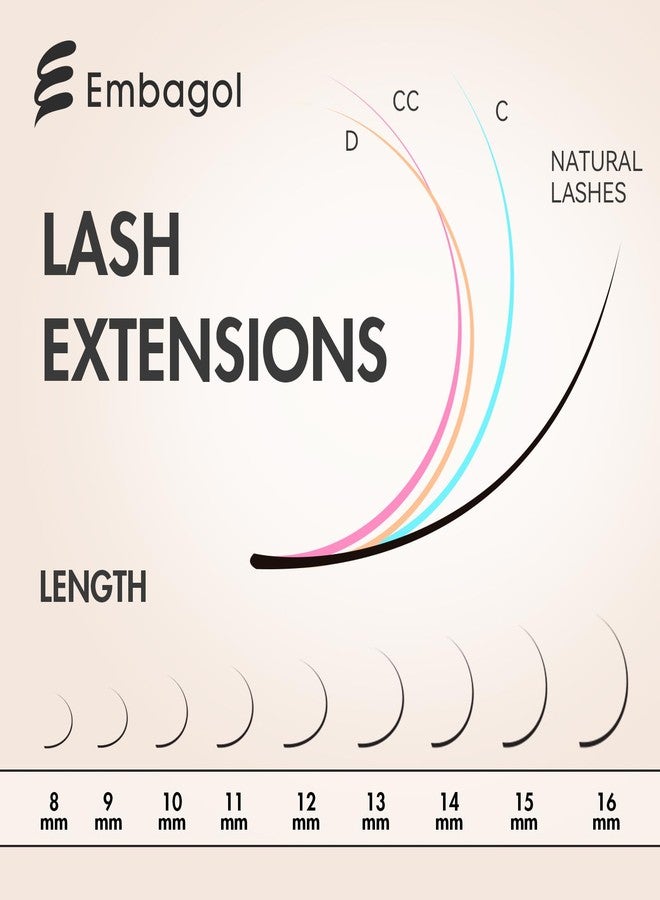 Embagol Classic Volume Lash Extensions Cashmere Lash Trays Premium Silk Lashes Soft Matte Black Professional Supplies for Lash Tech(0.10 D 8-16mm) - Image 5