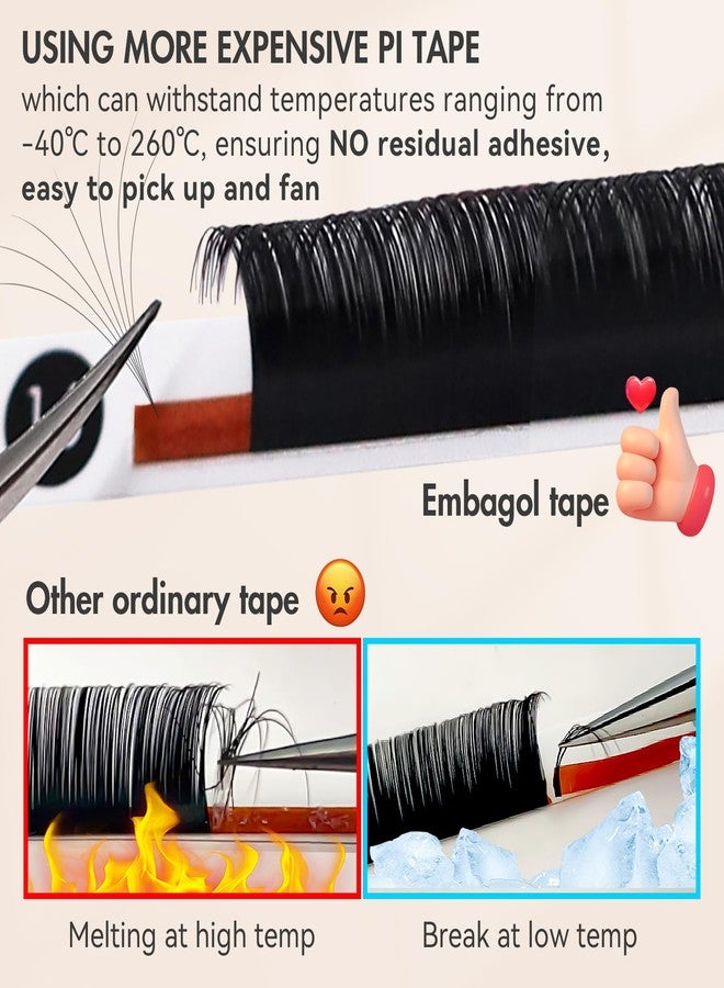Embagol Classic Volume Lash Extensions Cashmere Lash Trays Premium Silk Lashes Soft Matte Black Professional Supplies for Lash Tech(0.10 D 8-16mm) - Image 4