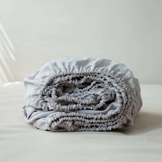 100 LINEN FITTED SHEET STONE WASHED SOLID COLOR 1 PIECE 14 INCH DEEP POCKET MATTRESS COVER SOFT NATURAL BREATHABLE FARMHOUSE GREY KING SIZE