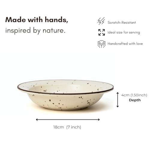 Beyond Homes Ceramic Pasta Plates Shallow, 18cm, Set of 2 | Matte Finish Ceramic Pasta Bowl | Flat Stoneware Pasta & Maggie Bowl | Chip-Resistant | Microwave Safe (2, Off-White Spotted) - Image 3