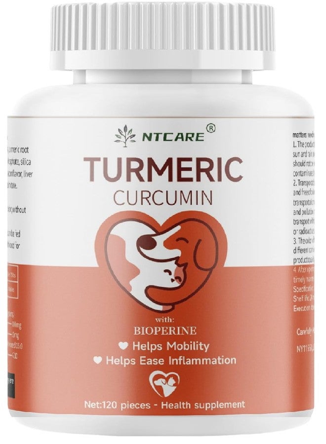 NTCARE Turmeric for Dogs Anti Inflammatory Pain Relief -Dog Pain Relief-120 Chewable Tablets Hip & Joint Support with Curcumin and BioPerine, Antioxidant, Cardiovascular Health,Mobility Support - Image 1