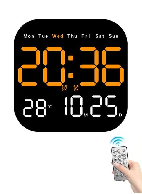 Digital Wall Clock, LED Digital Clock with Remote Control, for Living Room Decoration, Week, Date, Temperature in 2 Colors, Auto Brightness, Standing and Hanging