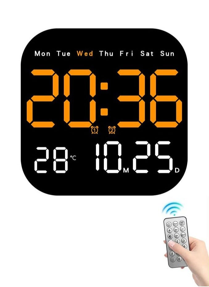 اكسيسن ساعة حائط رقمية LED مزوّدة بجهاز تحكّم عن بُعد، تعرض يوم الأسبوع والتاريخ ودرجة الحرارة والمنبه والوقت في الوقت نفسه  - Image 1