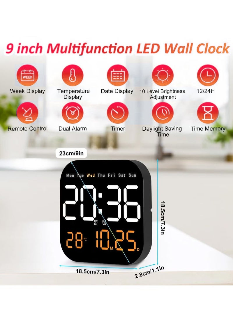 اكسيسن ساعة حائط رقمية LED مزوّدة بجهاز تحكّم عن بُعد، تعرض يوم الأسبوع والتاريخ ودرجة الحرارة والمنبه والوقت في الوقت نفسه  - Image 3
