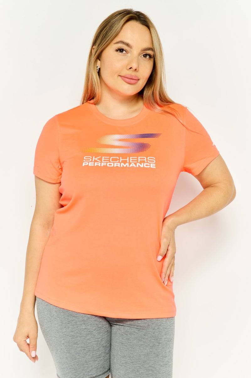 SKECHERS Women Sportswear Fit Short Sleeve Training T-Shirts, Coral Red - Image 1