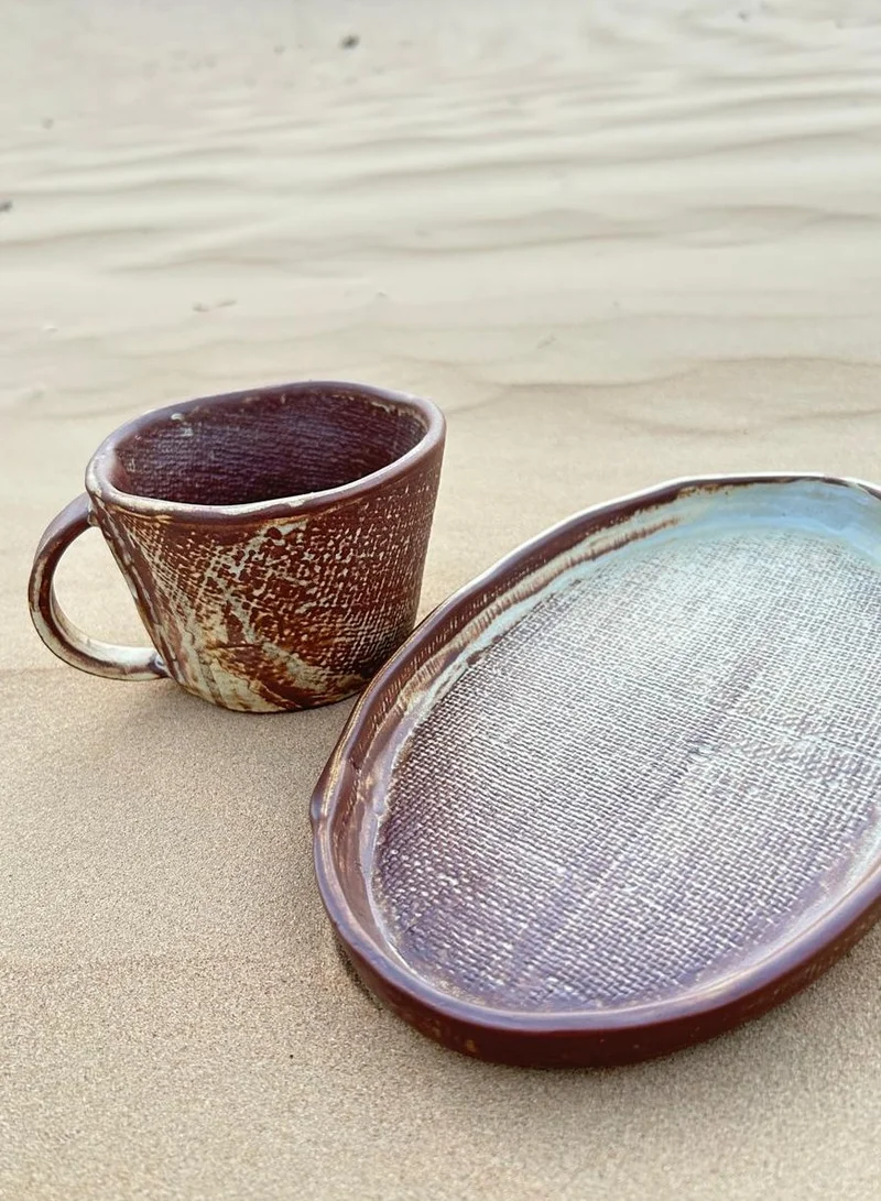 Tohfa Luxe TohfaLuxe Rumi Handmade Tea Cup with Saucer - Elegant Natural