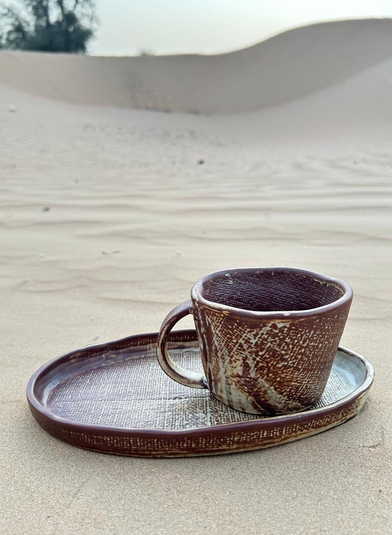Tohfa Luxe Rumi Tea Cup with Saucer – Handmade Natural Clay, 230ml Rustic Artisan Tea Set, Premium Gift Box Included - Image 4