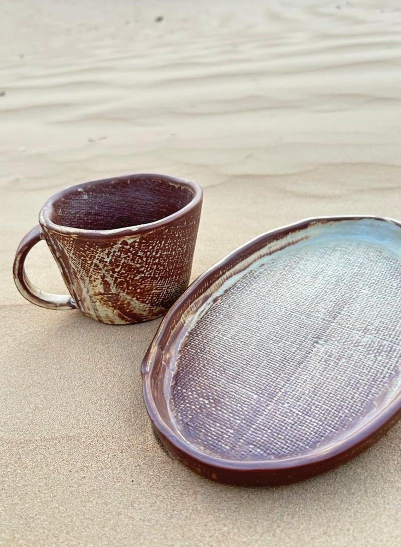 Tohfa Luxe Rumi Tea Cup with Saucer – Handmade Natural Clay, 230ml Rustic Artisan Tea Set, Premium Gift Box Included - Image 2