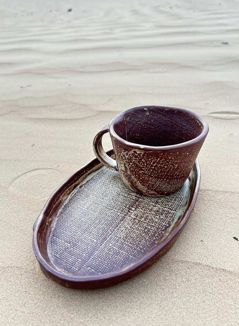 Tohfa Luxe Rumi Tea Cup with Saucer – Handmade Natural Clay, 230ml Rustic Artisan Tea Set, Premium Gift Box Included - Image 3