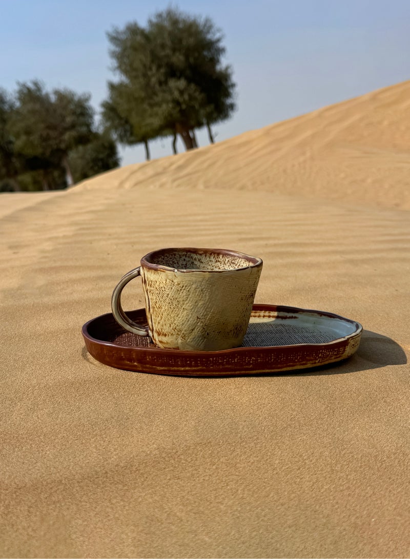 Tohfa Luxe Rumi Tea Cup with Saucer – Handmade Natural Clay, 230ml Rustic Artisan Tea Set, Premium Gift Box Included - Image 1