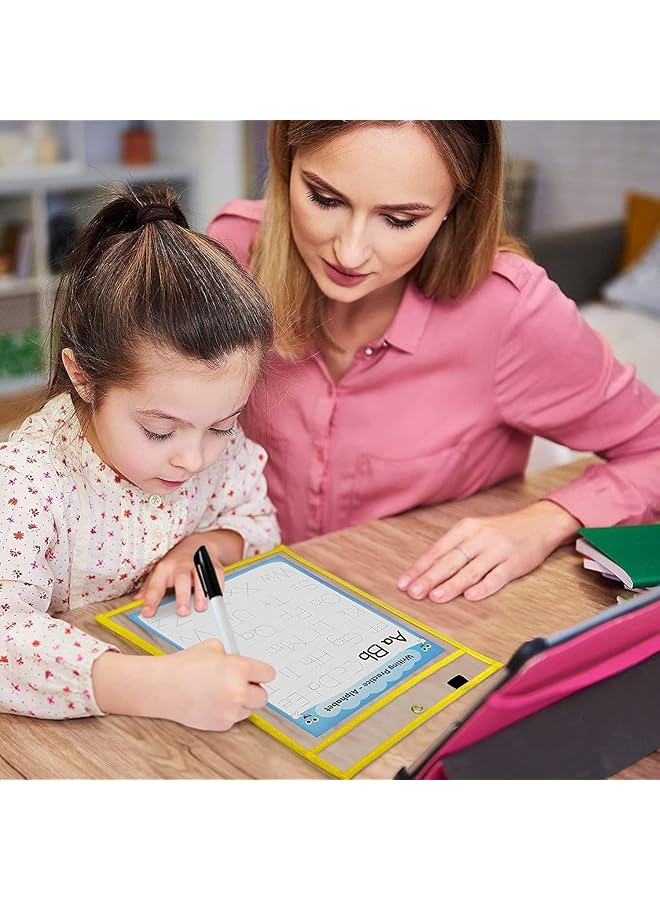 erorex Qiven Dry Erase Pockets Reusable Plastic Sleeves Waterproof Dry Erase Sheet Protectors Teaching Supplies For Classroom School Office Home Mixed Colors 10X14 Inches 10 Pack - Image 3