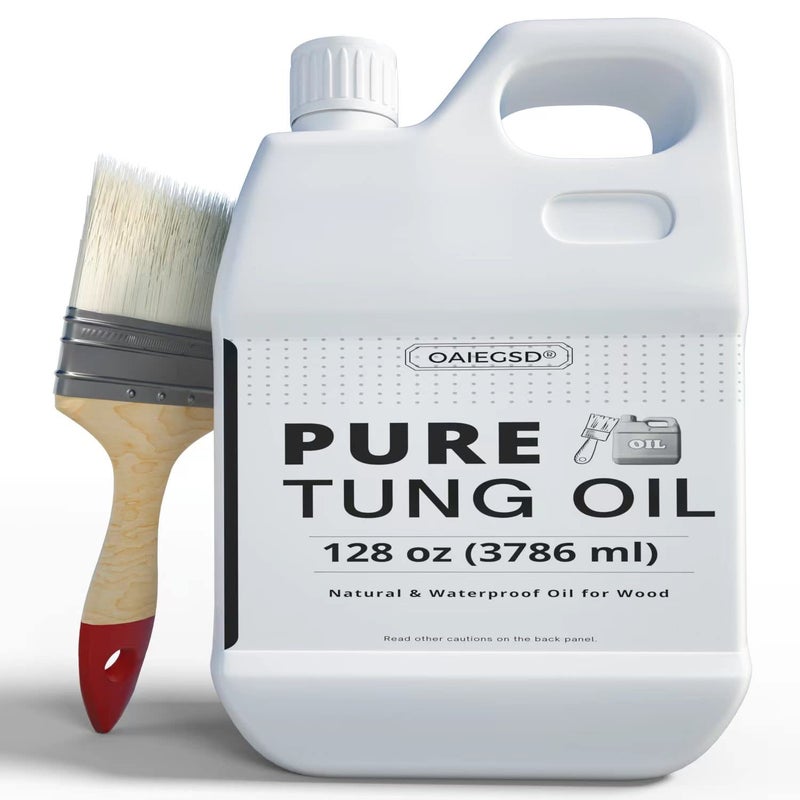 OAIEGSD 100 Pure Tung Oil for Wood Outdoor with Brush Safe Food Grade Tung Oil Gallon for Wood Finish Natural Waterproof Sealer Can Used on Cutting Boards Outdoor Furniture Butcher Blocks128 Fl Oz