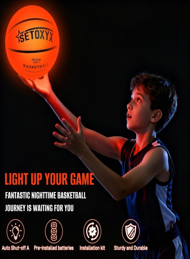 SETOXYX Glow in The Dark Basketball, Light Up Basketball for Teen Boy, Official Size 7 with 6 Spare Batteries, Birthday for Boys & Girls 6-15+ Year Old, Outdoor Sports Night Toy - Image 2