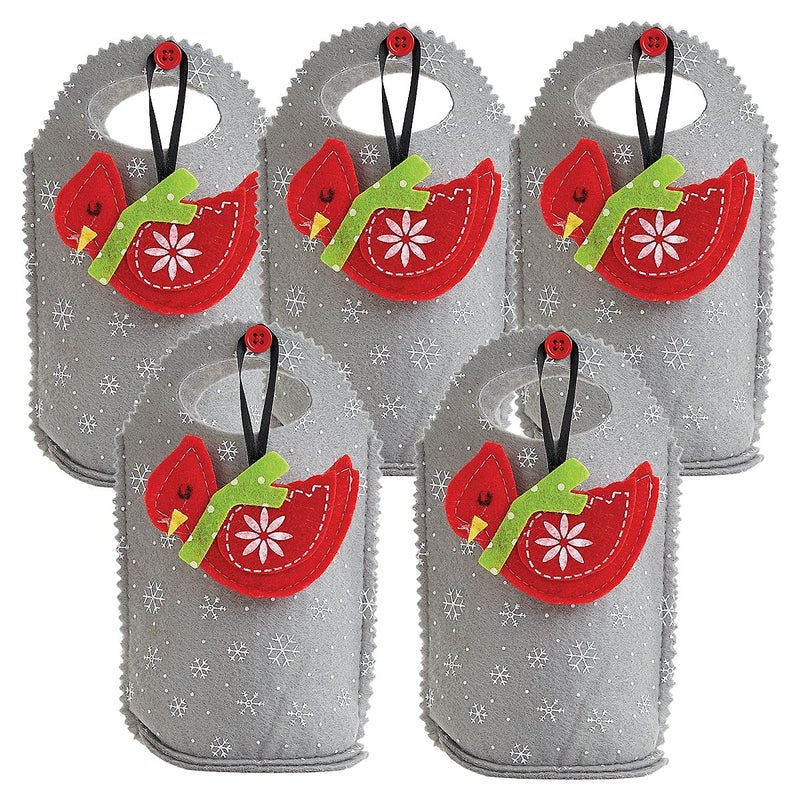Current Cardinal Ornament Christmas Felt Treat Bags - Set of 5 Gift Bags for Children Holiday Parties Teachers Decorations - Image 1