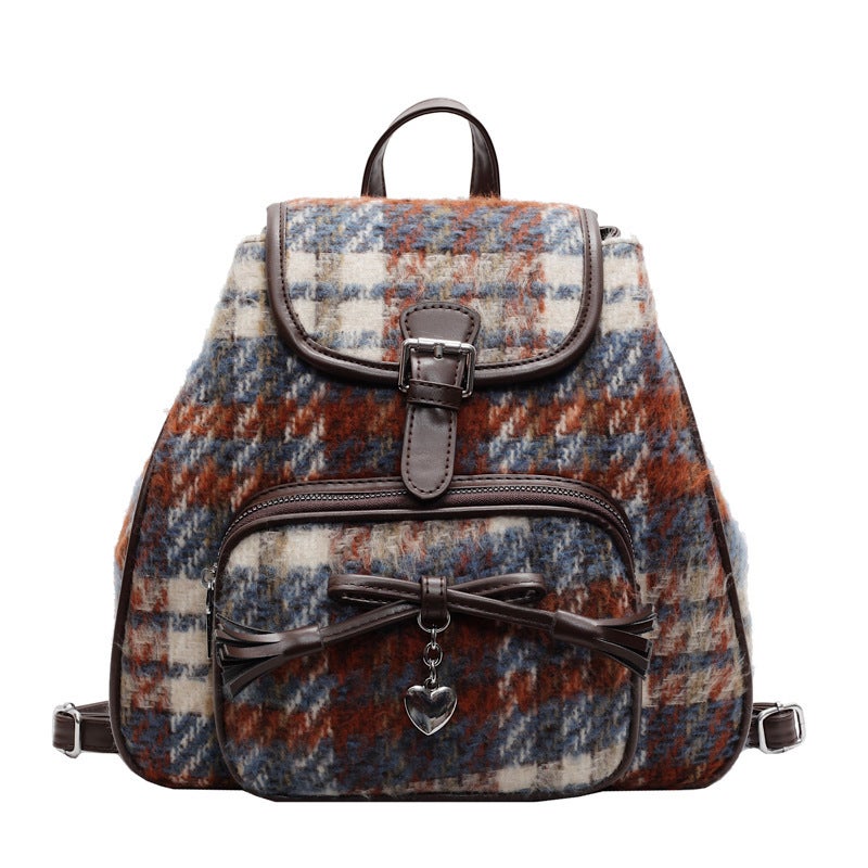 2025 Niche Women'S Bag Contrast Color Woolen Backpack Korean-Style Instagram Popular Fashionable Casual Tote Bag Portable Small Bag - Image 1