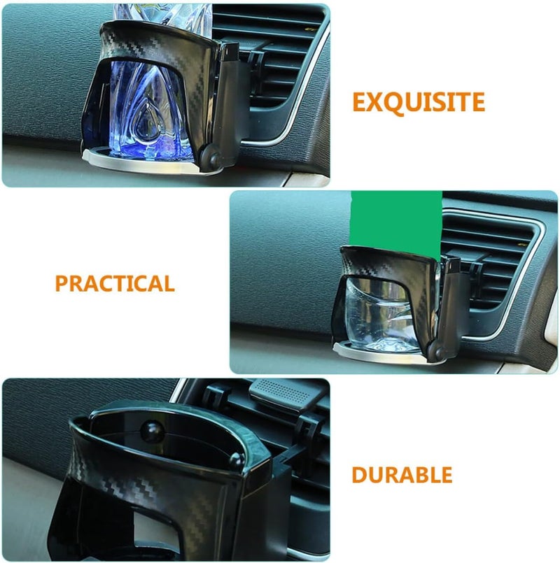 FUOYLOO Car Vent Cup Holder with Phone Mount Carbon Fiber Multi-Functional Drink Holder for Water Bottles Automotive Air Conditioner Vent Organizer Tray - Image 3