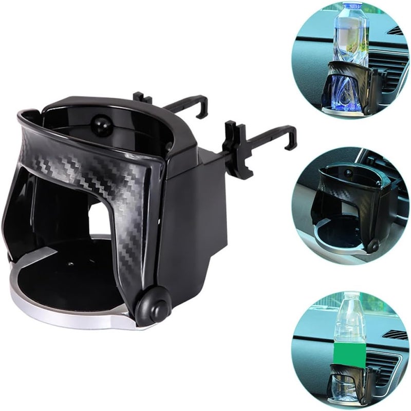 FUOYLOO Car Vent Cup Holder with Phone Mount Carbon Fiber Multi-Functional Drink Holder for Water Bottles Automotive Air Conditioner Vent Organizer Tray - Image 5