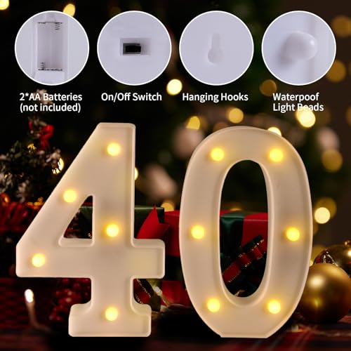 Funsky 40th Birthday Decorations Woman Man,Marquee Numbers for 40th Wedding Anniversary Decorations,Light up Numbers 40 Sign for Party Backdrop Wall Decor,40 Birthday Centerpieces Table Decoration - Image 3