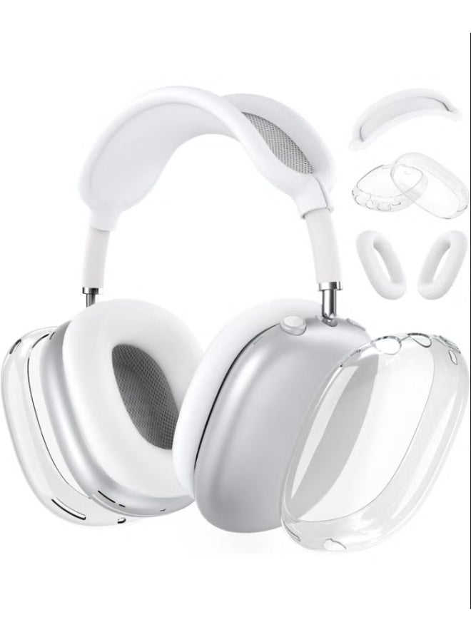 غطاء حافظة TPU لسماعات AirPods Max 2/1، غطاء وسادة أذن/غطاء أكواب أذن/غطاء عصابة رأس لسماعات AirPods Max، ملحقات واقي جلد ناعم من السيليكون (أبيض شفاف) - Image 1