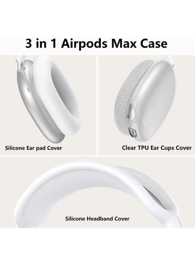 غطاء حافظة TPU لسماعات AirPods Max 2/1، غطاء وسادة أذن/غطاء أكواب أذن/غطاء عصابة رأس لسماعات AirPods Max، ملحقات واقي جلد ناعم من السيليكون (أبيض شفاف) - Image 5