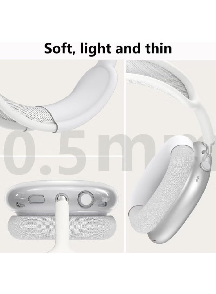 غطاء حافظة TPU لسماعات AirPods Max 2/1، غطاء وسادة أذن/غطاء أكواب أذن/غطاء عصابة رأس لسماعات AirPods Max، ملحقات واقي جلد ناعم من السيليكون (أبيض شفاف) - Image 4