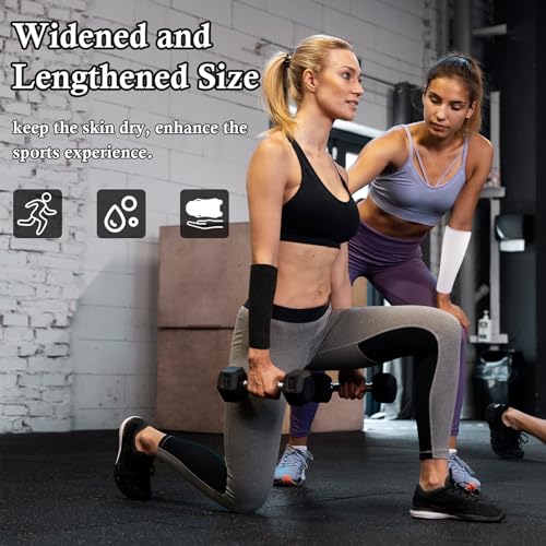 MSHUNKEJI 2 Pcs 9 Inch Extra Long Wristbands Sweatbands White Wrist Sweatbands Bulk Sweat Bands Wristbands Black for Men Women Weight Loss Gymnastics Events Football Workout - Image 5