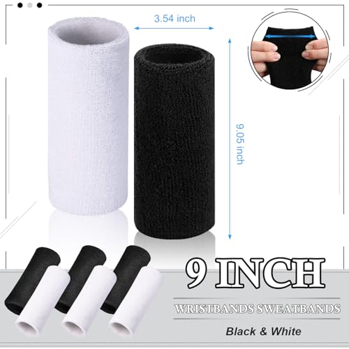 MSHUNKEJI 2 Pcs 9 Inch Extra Long Wristbands Sweatbands White Wrist Sweatbands Bulk Sweat Bands Wristbands Black for Men Women Weight Loss Gymnastics Events Football Workout - Image 2