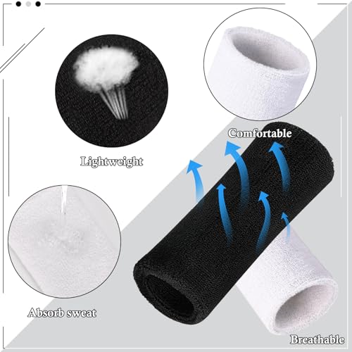MSHUNKEJI 2 Pcs 9 Inch Extra Long Wristbands Sweatbands White Wrist Sweatbands Bulk Sweat Bands Wristbands Black for Men Women Weight Loss Gymnastics Events Football Workout - Image 3