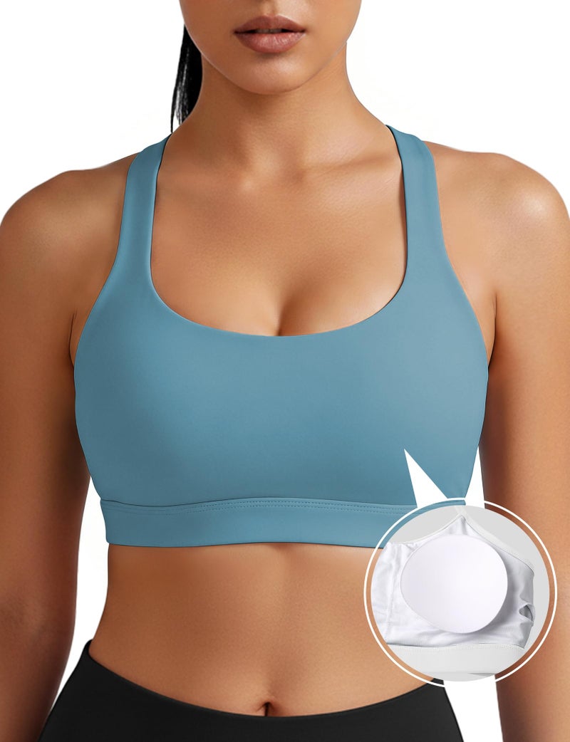Women's Criss Cross Back Sports Bra with Removable Cups, Medium Support for Yoga Running Gym - Image 4