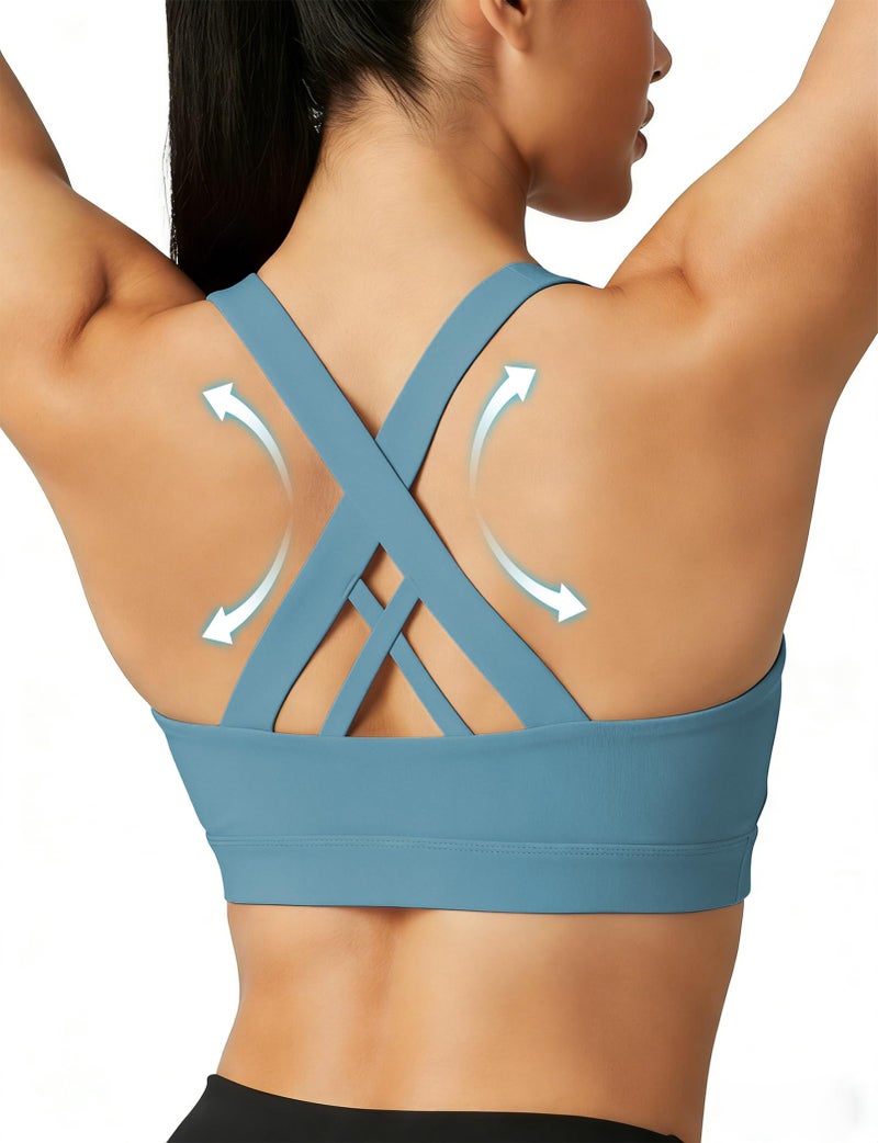 Women's Criss Cross Back Sports Bra with Removable Cups, Medium Support for Yoga Running Gym - Image 2