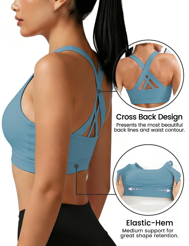 Women's Criss Cross Back Sports Bra with Removable Cups, Medium Support for Yoga Running Gym - Image 3
