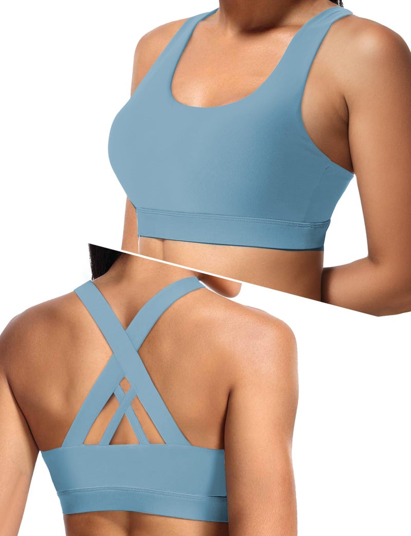 Women's Criss Cross Back Sports Bra with Removable Cups, Medium Support for Yoga Running Gym - Image 1