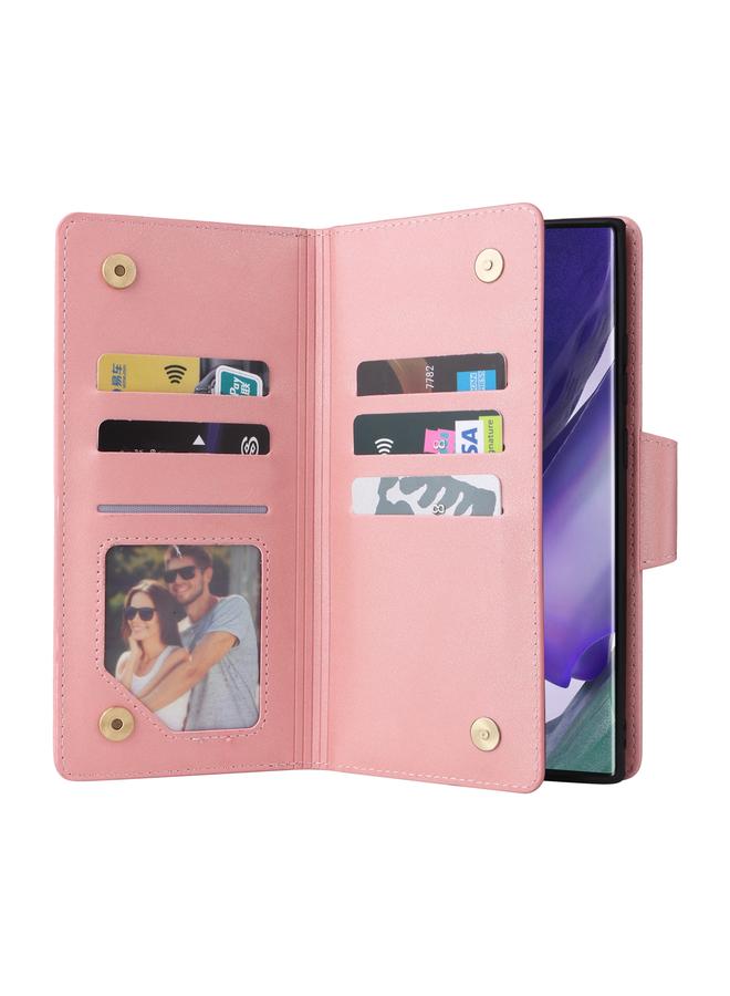 اس-توب جراب لهاتف Samsung Galaxy Note20 Ultra بمشبك برشام و9 بطاقات، جراب هاتف جلدي قابل للطي بثلاثة أضعاف - Image 4