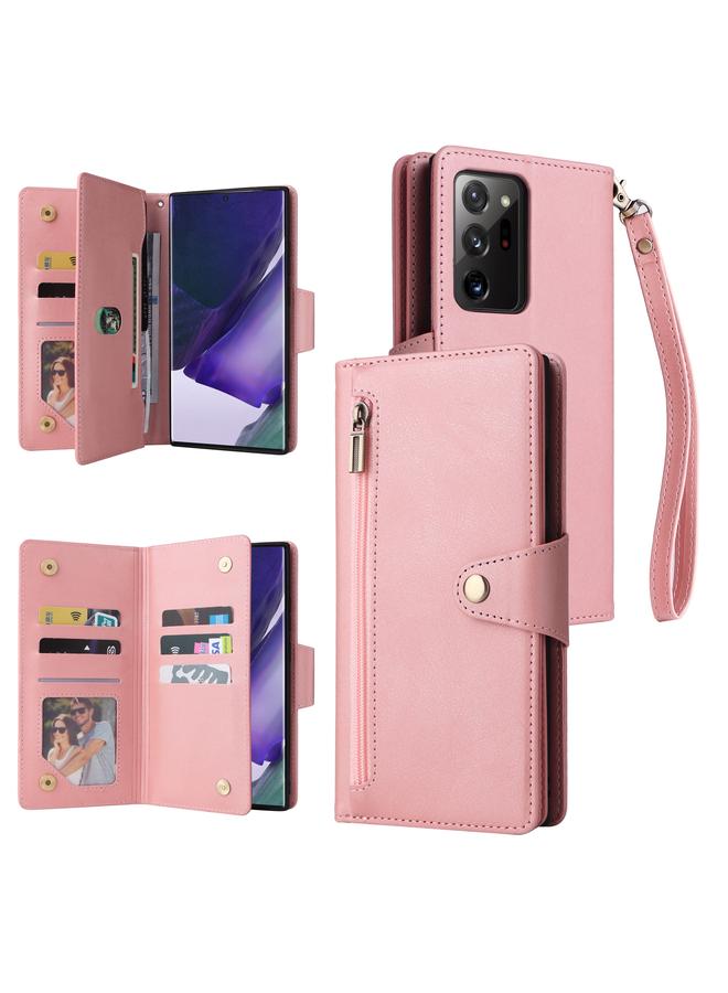 اس-توب جراب لهاتف Samsung Galaxy Note20 Ultra بمشبك برشام و9 بطاقات، جراب هاتف جلدي قابل للطي بثلاثة أضعاف - Image 1