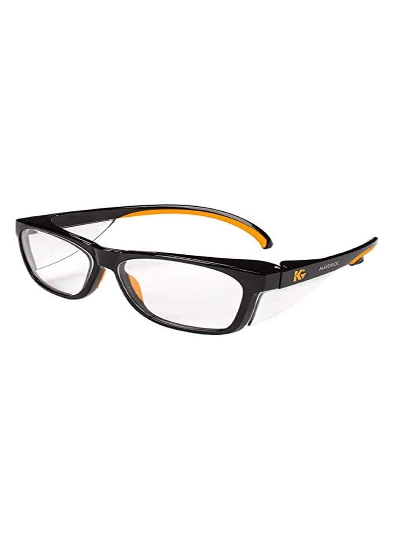 KLEENGUARD KleenGuard Maverick Eye Protection 49312 Clear AntiGlare Lenses with Black Frame and Orange Tips Qty 1 