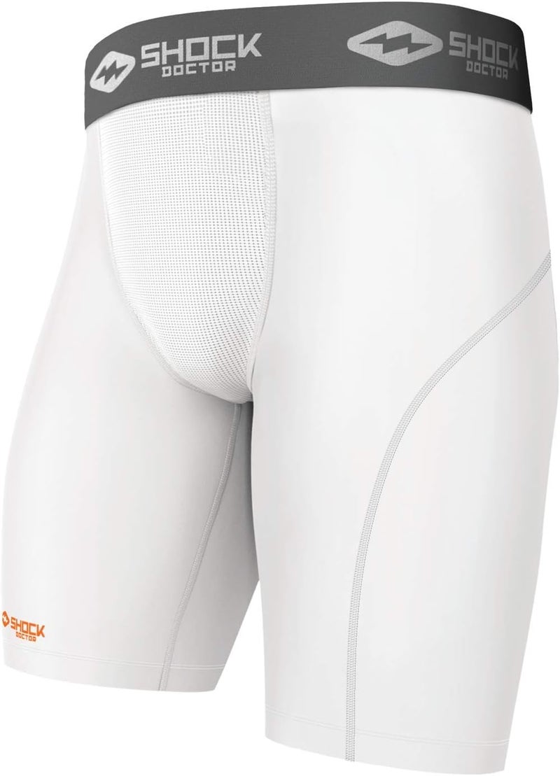 Shock Doctor Compression Shorts with Cup Pocket. Athletic Supporter Underwear with Pocket (Cup NOT Included) Youth & Adult White