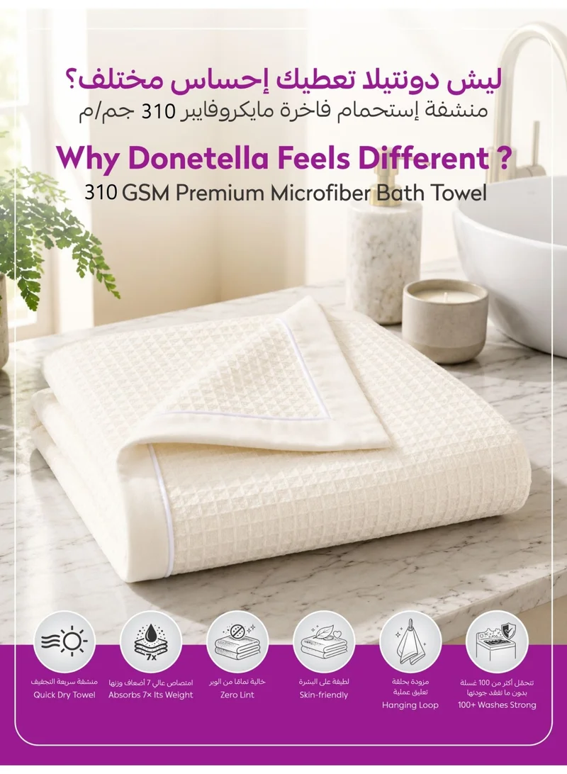 Donetella Bath Towel (2 Piece, 70x140 cm) – Microfiber 310 GSM Waffle Weave Ultra Soft Highly Absorbent Quick Dry Bathroom Towel for Home, Gym, Spa & Travel