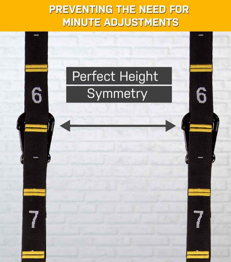 Double Circle Quick Adjust Numbered Straps for Gymnastic Rings - Carabiner System and Exercise Video Guide for Full Body Workout, Calisthenics, and Home Gym - Image 5