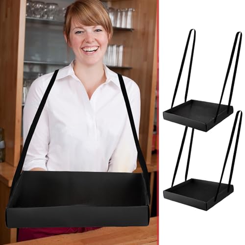 Junkin 2 Pcs Wearable Party Tray Snack and Beverage Carrier Foldable Drink Carriers Drink Holder Movie Snack Trays with Strap Halloween Costume Accessory Prop with 4 Ribbons, 2 x 11 x 13 Inches (Black) - Image 5