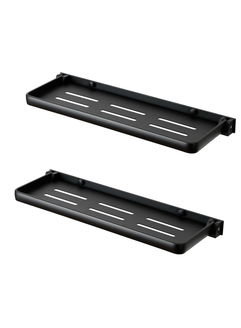 Bathroom Shower Shelf 2 Pack Folding Metal Shelf for Bathroom Wall Mounted 90° Fold Up and Waterproof Toilet Phone Holder Shelf for Bathroom Kitchen Toilet  - Image 1