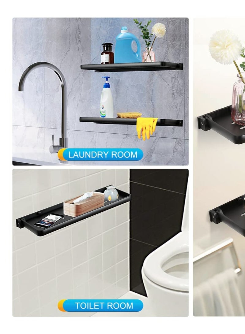 Bathroom Shower Shelf 2 Pack Folding Metal Shelf for Bathroom Wall Mounted 90° Fold Up and Waterproof Toilet Phone Holder Shelf for Bathroom Kitchen Toilet  - Image 2