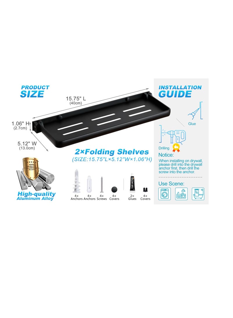 Bathroom Shower Shelf 2 Pack Folding Metal Shelf for Bathroom Wall Mounted 90° Fold Up and Waterproof Toilet Phone Holder Shelf for Bathroom Kitchen Toilet  - Image 4