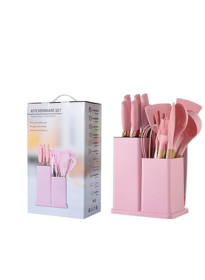 Knife and Plancha Distribution Set, Silicone Cooking Utensils with Perfect Wooden Handle Non-Stick and Heat Resistant, 19 Pieces - Image 2